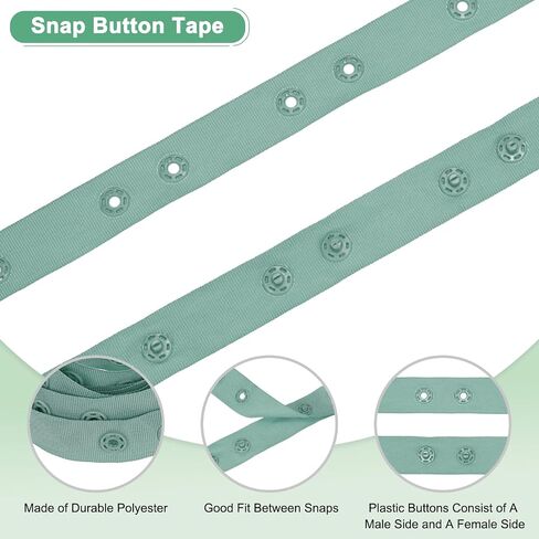 M METERXITY Plastic Snap Buttons, 2 Yards Plastic Snaps, Polyester Tape Hook & Eye Zipper Popper Press Stud Fastener for Sewing/Clothes/Fabric/DIY Craft [Black, 36mm Spacing] in Saudi Arabia