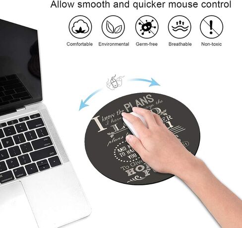 Round Mouse Pad and Coasters Set, Quotes Bible Verse Jeremiah 29:11 Design Mouse Pad, Non-Slip Rubber Base Mouse Pads for Laptop and Computer in Kuwait