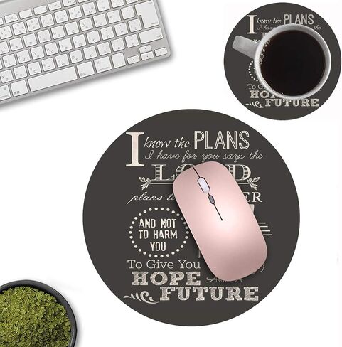 Round Mouse Pad and Coasters Set, Quotes Bible Verse Jeremiah 29:11 Design Mouse Pad, Non-Slip Rubber Base Mouse Pads for Laptop and Computer in Kuwait