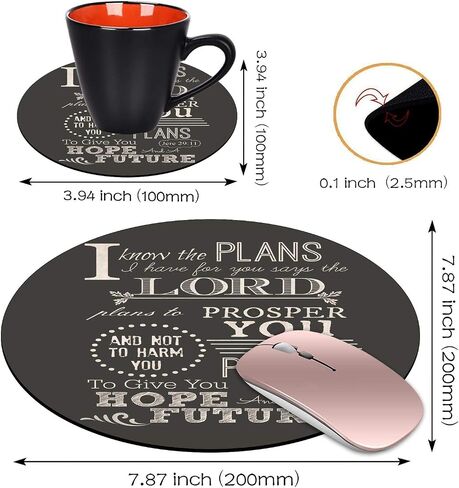 Round Mouse Pad and Coasters Set, Quotes Bible Verse Jeremiah 29:11 Design Mouse Pad, Non-Slip Rubber Base Mouse Pads for Laptop and Computer in Kuwait