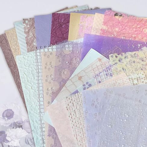 30Pcs Scrapbook Paper Textured Paper, A5 Craft Paper Handmade Mesh Fabric Mulberry Paper Decorative Mixed Set for Junk Journal Journaling Supplies DIY Materials,8.27" x 5.91" (Rose) in Saudi Arabia