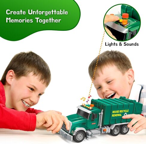 MÖBIUS Toys Garbage Truck Friction-Powered – 1:12 Scale Large Size Truck w/Sounds, Lights, Loader, 4 Trash Cans for Learning Waste Management Recycling Toy for Toddlers, Boys, Girls 3 4 5 Years Old in Kuwait