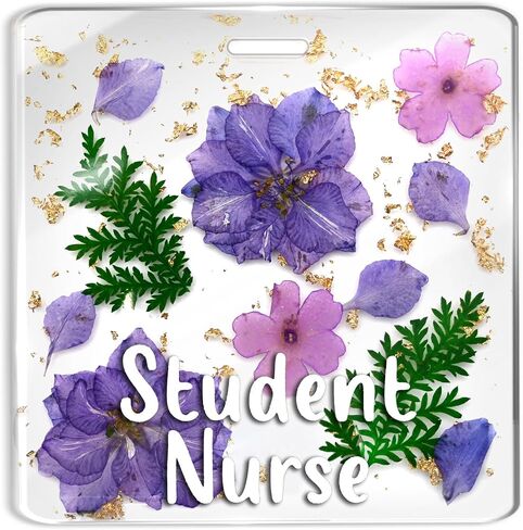 RN Badge Buddy Flower Nurse Name Badge Resin Flower Badge Buddy Horizontal Badge Identification Tags for RN Nurse (White RN) in Saudi Arabia