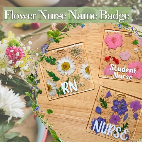 RN Badge Buddy Flower Nurse Name Badge Resin Flower Badge Buddy Horizontal Badge Identification Tags for RN Nurse (White RN) in Saudi Arabia