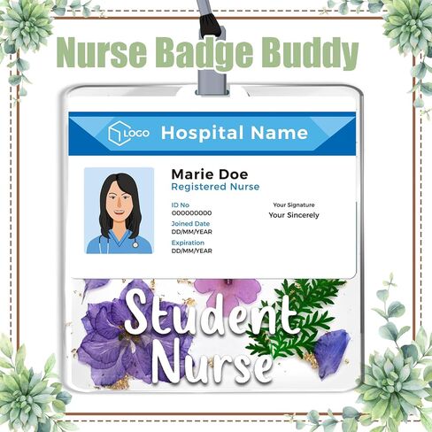 RN Badge Buddy Flower Nurse Name Badge Resin Flower Badge Buddy Horizontal Badge Identification Tags for RN Nurse (White RN) in Saudi Arabia