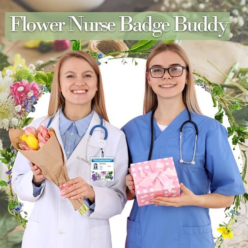 RN Badge Buddy Flower Nurse Name Badge Resin Flower Badge Buddy Horizontal Badge Identification Tags for RN Nurse (White RN) in Saudi Arabia
