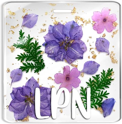 RN Badge Buddy Flower Nurse Name Badge Resin Flower Badge Buddy Horizontal Badge Identification Tags for RN Nurse (White RN) in Saudi Arabia