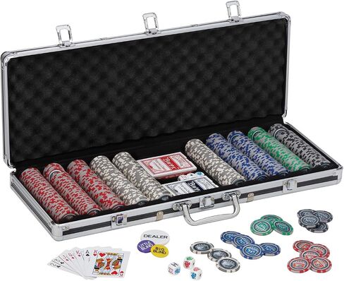 Fat Cat Bling 13.5 Gram Texas Hold 'em Clay Poker Chip Set with Aluminum Case, 500 Striped Dice Chips in Kuwait