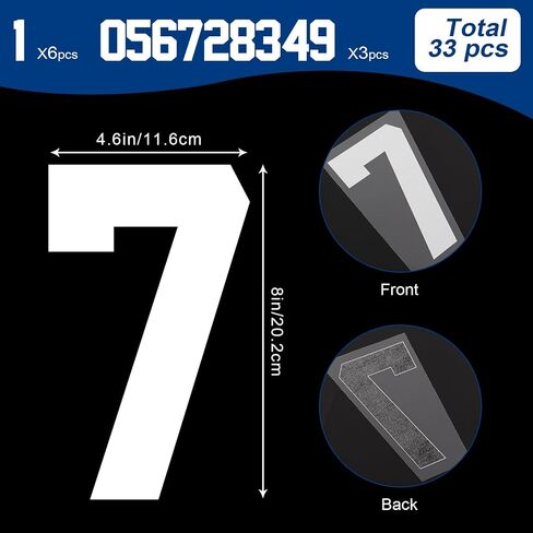 33 Pcs 8 Inch Iron on Numbers Jersey Heat Transfer Numbers Big 0 to 9 Heat Press Numbers Stickers for Sports T Shirts Football Basketball Baseball Team Uniform Fabric Clothing in Saudi Arabia