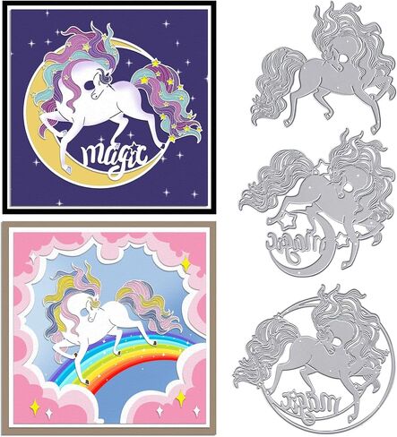 Unicorn Horse Die Cuts for Card Making, Magic Pony Cutting Dies Moon Horse Frame Dies Stencils Embossing Template for Scrapbooking DIY Album Crafts Supplies in Saudi Arabia