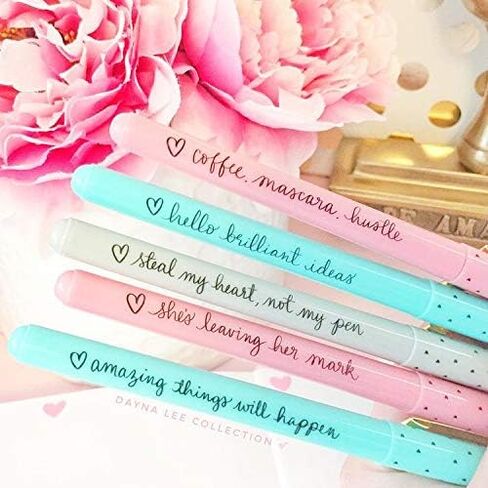 World Traveler Eccolo Dayna Lee Collection Steal My Heart - Fine Tip Black Ink Point Pens (مجموعة من 5) ، اقتباسات ملهمة ، هدايا معبأة in Saudi Arabia
