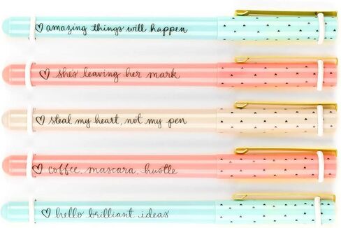 World Traveler Eccolo Dayna Lee Collection Steal My Heart - Fine Tip Black Ink Point Pens (مجموعة من 5) ، اقتباسات ملهمة ، هدايا معبأة in Saudi Arabia