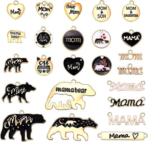24/56PCS Mama Charms for Jewelry Making Enamel Rhinestone Mom Pendants Initial Letter MAMA Charms for DIY Necklace Bracelet Earrings in Kuwait