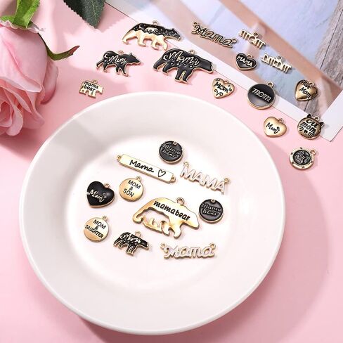24/56PCS Mama Charms for Jewelry Making Enamel Rhinestone Mom Pendants Initial Letter MAMA Charms for DIY Necklace Bracelet Earrings in Kuwait