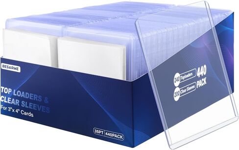Besarme 240 Sleeves Top Toors للبطاقات ، 3 "× 4 بوصة بطاقة البيسبول ، حامل البطاقة الرياضية لبطاقة التداول (140 أكمام صلبة + 100 أكمام واضحة) in Kuwait