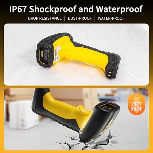 NetumScan Upgraded Industrial Bluetooth QR Barcode Scanner, IP67 Waterproof & 7M Drop Proof, 2600mAh Wireless 1D 2D Bar Code Scanner with Charging Stand for Store, POS, Computer, iPhone, Android in Kuwait