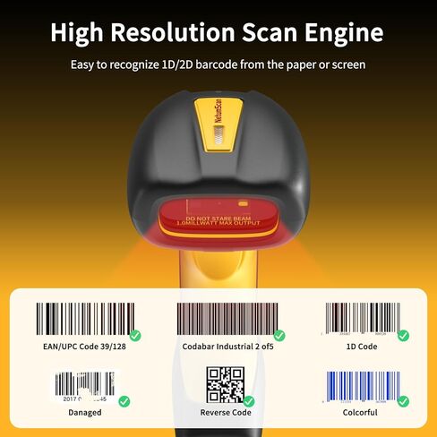 NetumScan Upgraded Industrial Bluetooth QR Barcode Scanner, IP67 Waterproof & 7M Drop Proof, 2600mAh Wireless 1D 2D Bar Code Scanner with Charging Stand for Store, POS, Computer, iPhone, Android in Kuwait