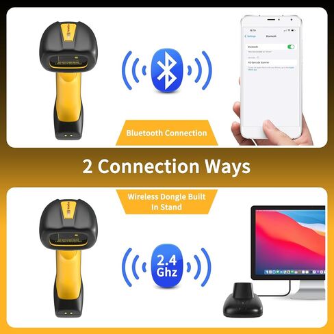NetumScan Upgraded Industrial Bluetooth QR Barcode Scanner, IP67 Waterproof & 7M Drop Proof, 2600mAh Wireless 1D 2D Bar Code Scanner with Charging Stand for Store, POS, Computer, iPhone, Android in Kuwait
