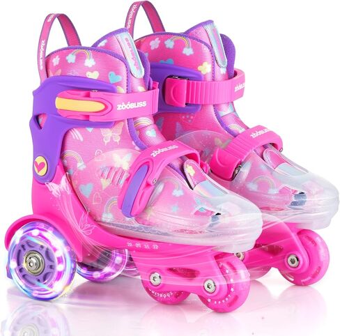 Kids Roller Skates for Beginners - ZOOBLISS 4 Adjustable Sizes Tri-Wheel Skates for Girls and Boys Ages 3-7, Toddler Roller Skates with Light-Up Wheels in Saudi Arabia