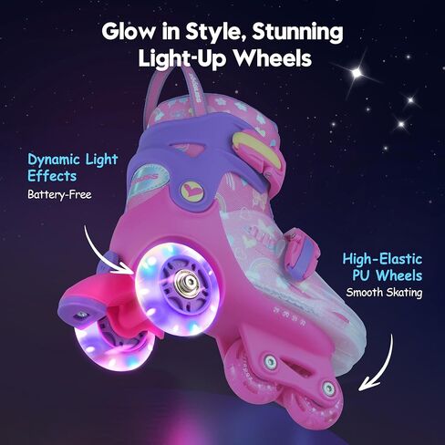 Kids Roller Skates for Beginners - ZOOBLISS 4 Adjustable Sizes Tri-Wheel Skates for Girls and Boys Ages 3-7, Toddler Roller Skates with Light-Up Wheels in Saudi Arabia