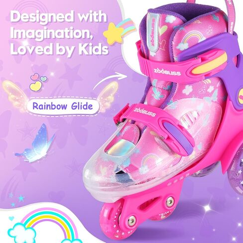 Kids Roller Skates for Beginners - ZOOBLISS 4 Adjustable Sizes Tri-Wheel Skates for Girls and Boys Ages 3-7, Toddler Roller Skates with Light-Up Wheels in Saudi Arabia