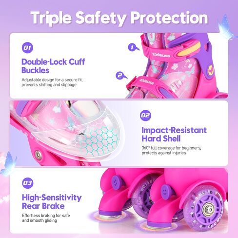 Kids Roller Skates for Beginners - ZOOBLISS 4 Adjustable Sizes Tri-Wheel Skates for Girls and Boys Ages 3-7, Toddler Roller Skates with Light-Up Wheels in Saudi Arabia