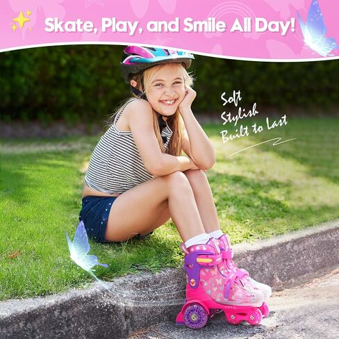 Kids Roller Skates for Beginners - ZOOBLISS 4 Adjustable Sizes Tri-Wheel Skates for Girls and Boys Ages 3-7, Toddler Roller Skates with Light-Up Wheels in Saudi Arabia
