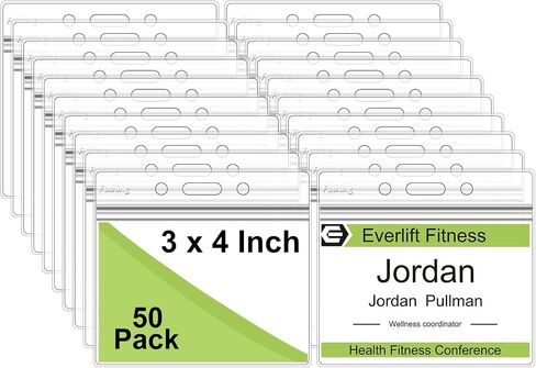 Fushing Pack of 50 Clear Plastic Horizontal Badge Holders, Name Tag Holders, Card Holders (L) in Kuwait