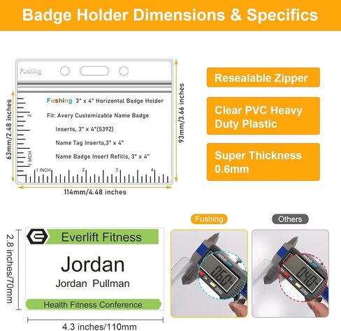 Fushing Pack of 50 Clear Plastic Horizontal Badge Holders, Name Tag Holders, Card Holders (L) in Kuwait
