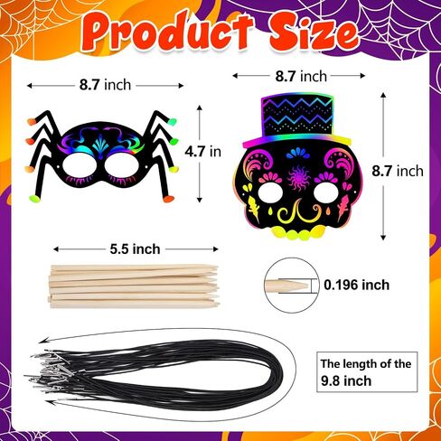 KXCOFTXI Halloween Mask Craft Kit for Kids, DIY Rainbow Scratch Art Masks for Halloween and Animal Birthday Party in Kuwait