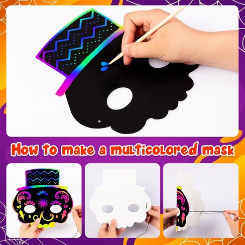 KXCOFTXI Halloween Mask Craft Kit for Kids, DIY Rainbow Scratch Art Masks for Halloween and Animal Birthday Party in Kuwait