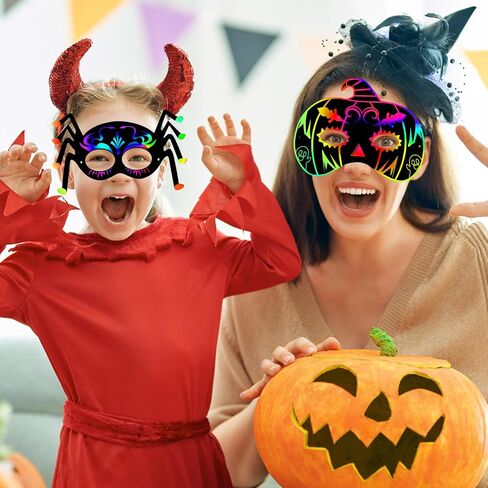 KXCOFTXI Halloween Mask Craft Kit for Kids, DIY Rainbow Scratch Art Masks for Halloween and Animal Birthday Party in Kuwait