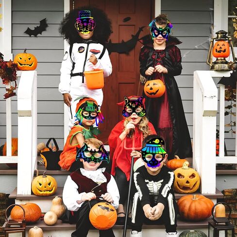 KXCOFTXI Halloween Mask Craft Kit for Kids, DIY Rainbow Scratch Art Masks for Halloween and Animal Birthday Party in Kuwait