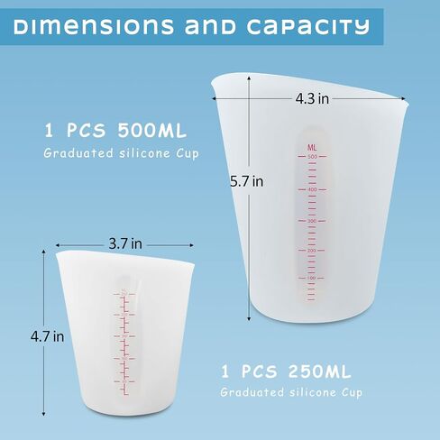 Silicone Measuring Cups, Demorex Silicone Reusable Mixing Pouring Measure Cups, Melt Stir Squeeze & Pour Measuring Cups for Epoxy Resin Casting Moulds Cups 2Pack 500ml(16oz)/250ml(8oz) in Kuwait