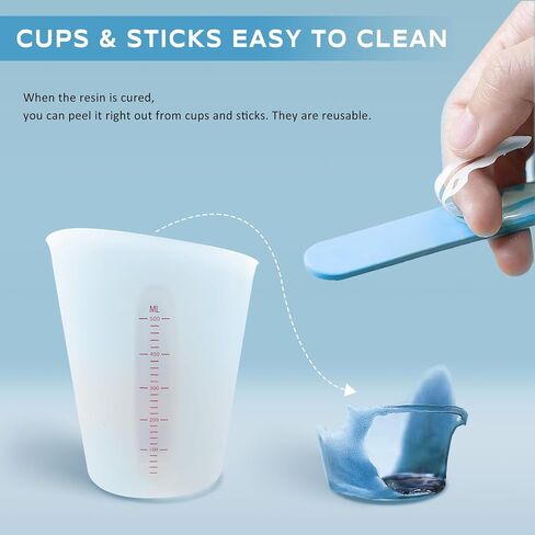 Silicone Measuring Cups, Demorex Silicone Reusable Mixing Pouring Measure Cups, Melt Stir Squeeze & Pour Measuring Cups for Epoxy Resin Casting Moulds Cups 2Pack 500ml(16oz)/250ml(8oz) in Kuwait