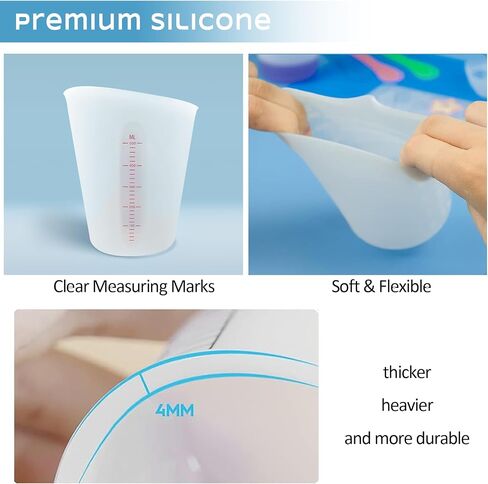 Silicone Measuring Cups, Demorex Silicone Reusable Mixing Pouring Measure Cups, Melt Stir Squeeze & Pour Measuring Cups for Epoxy Resin Casting Moulds Cups 2Pack 500ml(16oz)/250ml(8oz) in Kuwait
