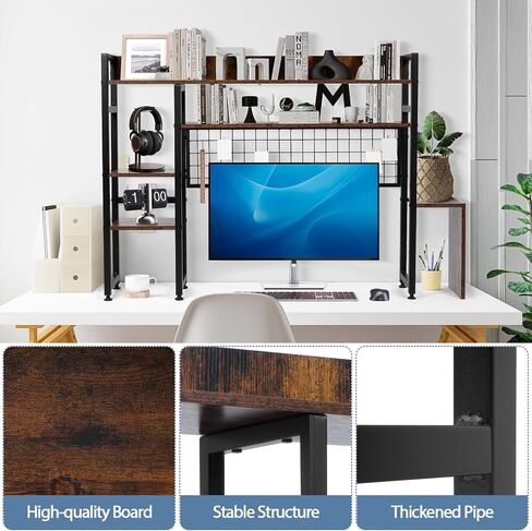 Desk Shelf, Desktop Bookshelf Organizer, 2-Tier Multipurpose Countertop Hutch Display Shelf Adjustable Wood Bookcase Organizer for Dorm Office Home - Brown in Saudi Arabia