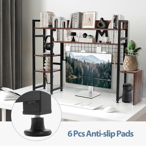 Desk Shelf, Desktop Bookshelf Organizer, 2-Tier Multipurpose Countertop Hutch Display Shelf Adjustable Wood Bookcase Organizer for Dorm Office Home - Brown in Saudi Arabia