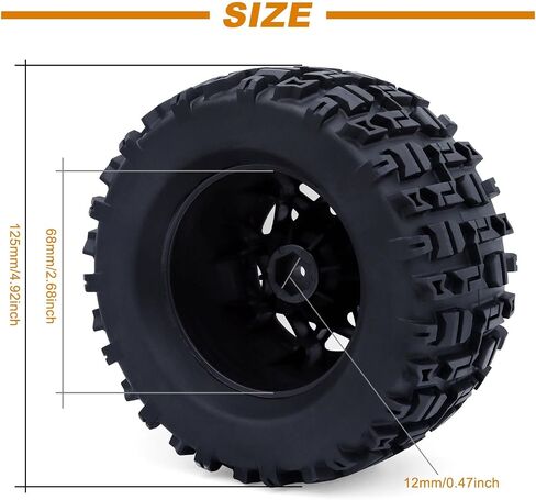 RC Truck 2.8 "Tires and Wheel Rim 12mm Hex Compatible for1/10 HPI HSP Savage XS TM Flux ARRMA 1/10 Gorgon KDM.Racing Successor HNR H9801 Mars Off Road Monster,2Pack in Kuwait