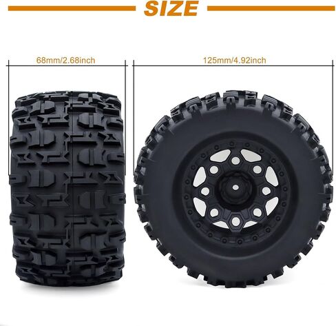 RC Truck 2.8 "Tires and Wheel Rim 12mm Hex Compatible for1/10 HPI HSP Savage XS TM Flux ARRMA 1/10 Gorgon KDM.Racing Successor HNR H9801 Mars Off Road Monster,2Pack in Kuwait