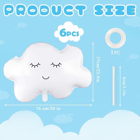 6 Pieces Cloud Balloons,White Cloud Foil Balloons,Cloud Balloons Baby Shower,Cute Cloud Shaped Balloons for Boys Girls Baby Shower Themed Party Birthday Party Wedding Decorations Supplies (Facecloud) in Kuwait