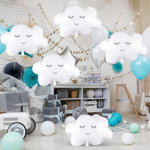 6 Pieces Cloud Balloons,White Cloud Foil Balloons,Cloud Balloons Baby Shower,Cute Cloud Shaped Balloons for Boys Girls Baby Shower Themed Party Birthday Party Wedding Decorations Supplies (Facecloud) in Kuwait