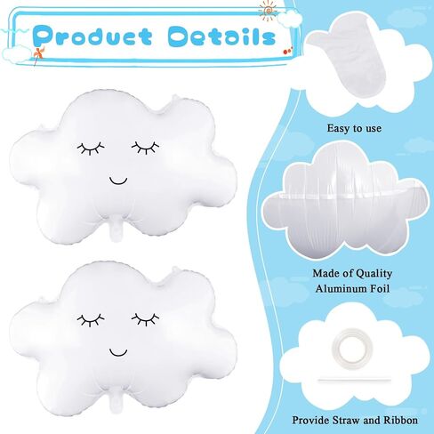 6 Pieces Cloud Balloons,White Cloud Foil Balloons,Cloud Balloons Baby Shower,Cute Cloud Shaped Balloons for Boys Girls Baby Shower Themed Party Birthday Party Wedding Decorations Supplies (Facecloud) in Kuwait