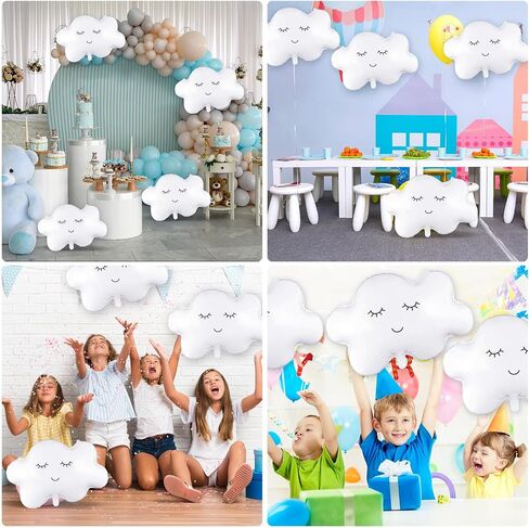 6 Pieces Cloud Balloons,White Cloud Foil Balloons,Cloud Balloons Baby Shower,Cute Cloud Shaped Balloons for Boys Girls Baby Shower Themed Party Birthday Party Wedding Decorations Supplies (Facecloud) in Kuwait