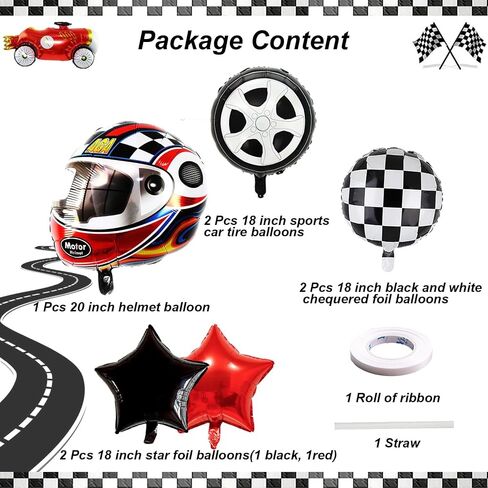 Race Car Helmet Balloons, Wheels Tire Birthday Party Supplies, Black and White Foil Checkered Balloons, Boys Bicycle Motorcycle Truck Theme Party Decorations 7 Pcs in Kuwait