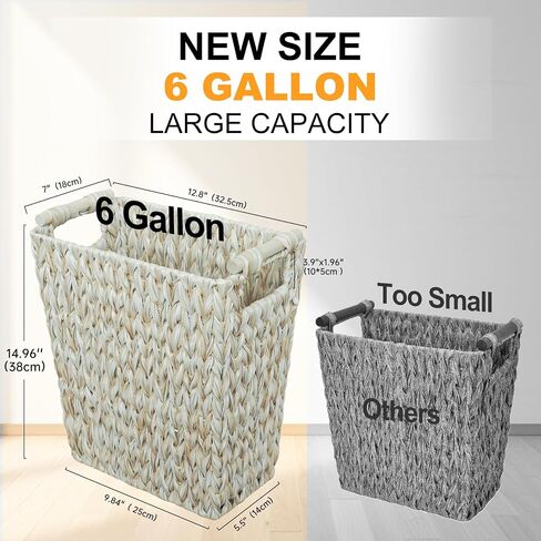 Wicker Trash Can,6 Gallon Bathroom Trash Can,Waterproof Wicker Waste Basket for Bedroom,Decorative Bedroom Trash Can with Handle,Narrow Small Garbage Can for Office, Living Room,Cream White in Saudi Arabia