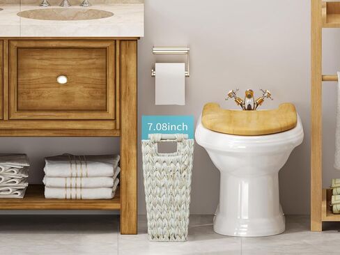 Wicker Trash Can,6 Gallon Bathroom Trash Can,Waterproof Wicker Waste Basket for Bedroom,Decorative Bedroom Trash Can with Handle,Narrow Small Garbage Can for Office, Living Room,Cream White in Saudi Arabia