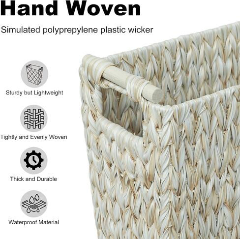 Wicker Trash Can,6 Gallon Bathroom Trash Can,Waterproof Wicker Waste Basket for Bedroom,Decorative Bedroom Trash Can with Handle,Narrow Small Garbage Can for Office, Living Room,Cream White in Saudi Arabia