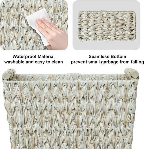 Wicker Trash Can,6 Gallon Bathroom Trash Can,Waterproof Wicker Waste Basket for Bedroom,Decorative Bedroom Trash Can with Handle,Narrow Small Garbage Can for Office, Living Room,Cream White in Saudi Arabia