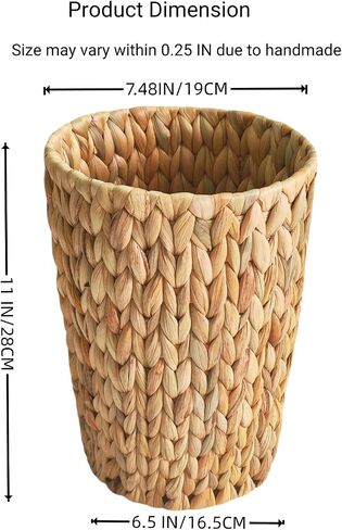 Small Wicker Trash Can, Bathroom Woven Water Hyacinth Wicker Waste Basket for Bedroom, Decorative Boho Trash Can for Bathroom、Home Office、Kitchen(2 Gallons) in Saudi Arabia